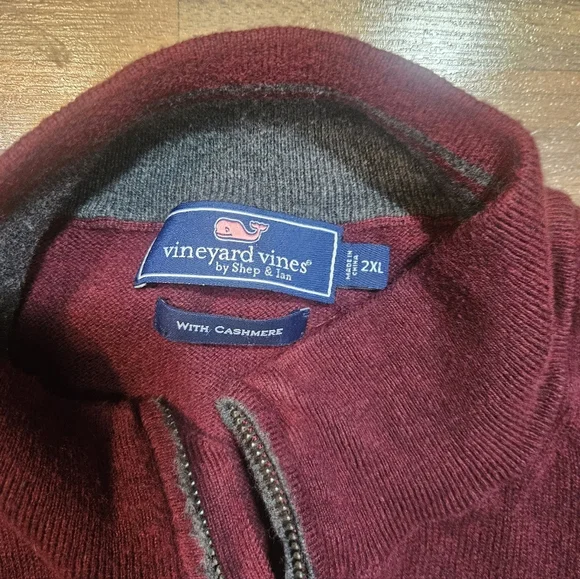 Vineyard Vines Sweater Mens 2XL Pullover 1/4 Zip Cashmere Blend Logo Blue Preppy - Picture 3 of 8